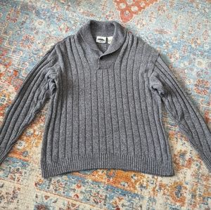Vintage 90s Shawl Collar Sweater Men's Large Cotton Blend Light Weight Gray